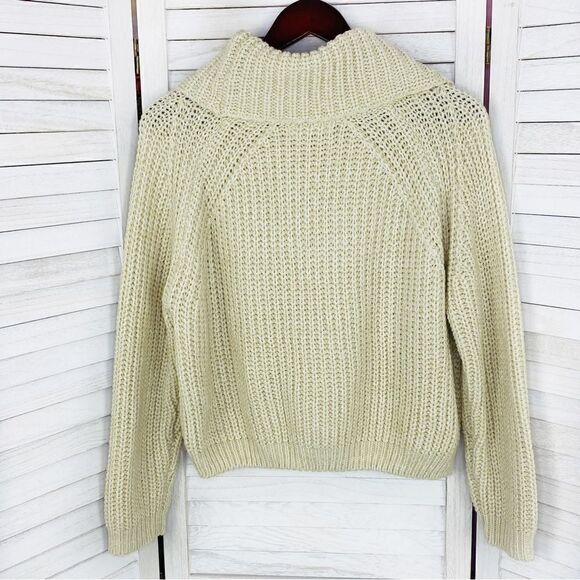 Moon & Madison Waffle Knit Cowl Neck Crop Sweater Cream Beige Small Long Sleeve - Picture 8 of 11